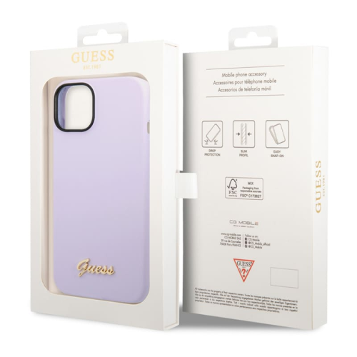 Чехол Guess для iPhone 14 CG Mobile Liquid silicone Gold metal logo Hard (GUHCP14SSLSMU) Сиреневый купить в Донецке ДНР